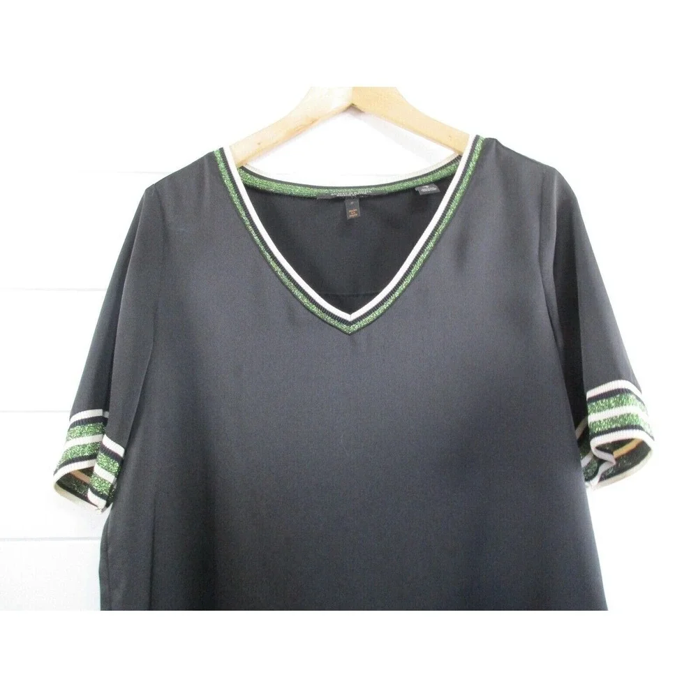 Scotch & Soda Women's V Neck Varsity Short Sleeve Tshirt Dress sz S Black Sporty